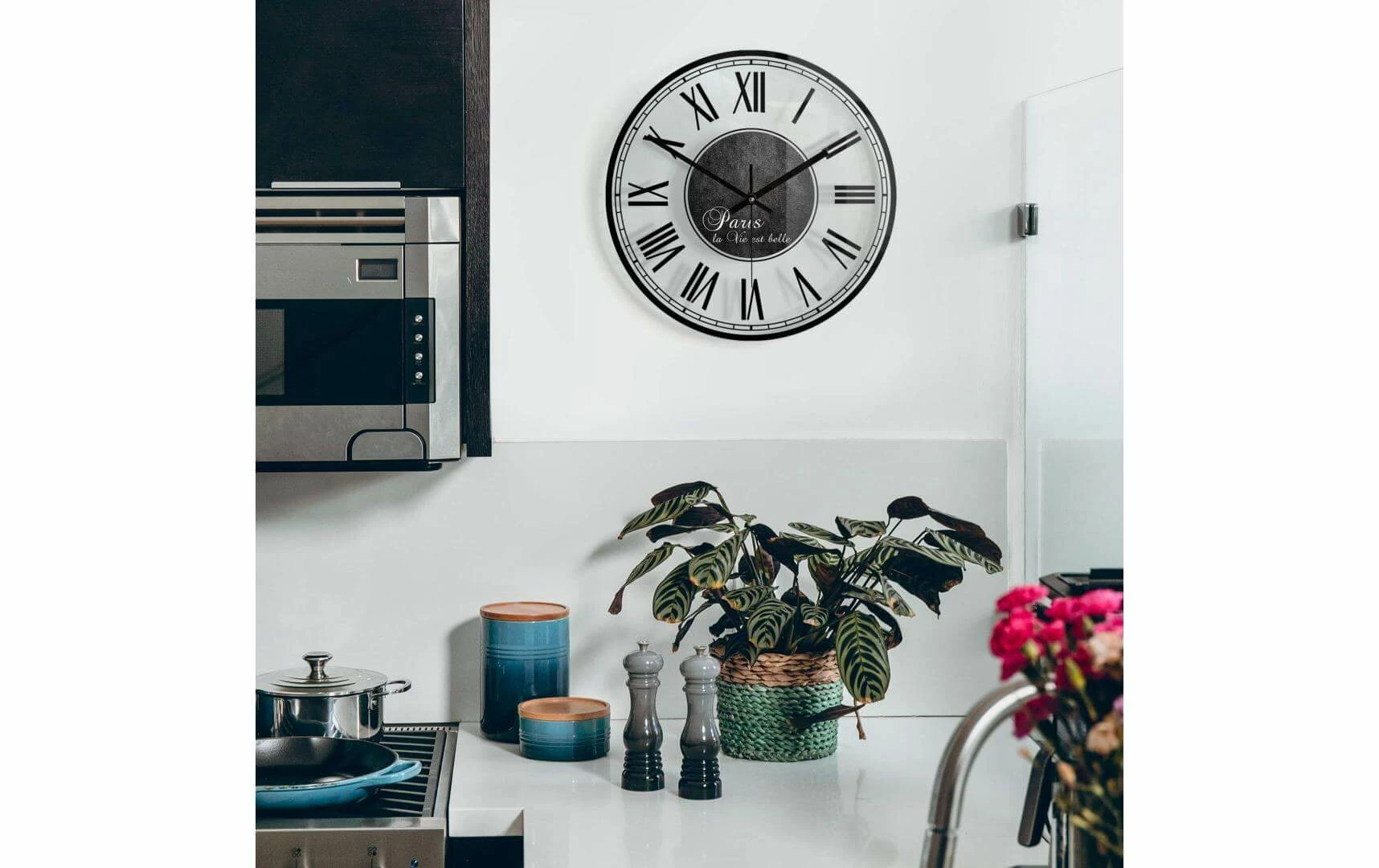 Trenddeko Horloge Murale La Vie Est Belle Ø 30 Cm, Blanc, Noir - Horloge Murale – Image 2