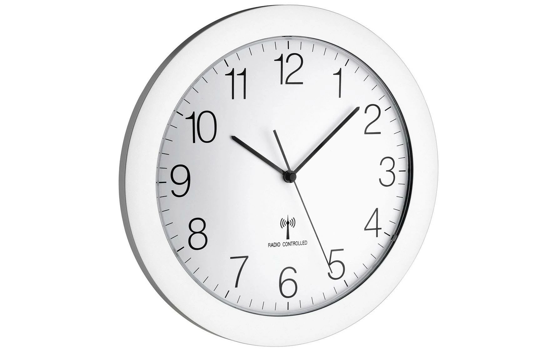 TFA Dostmann Horloge Murale Radio 30,2 Cm, Argenté/Blanc - Horloge Murale