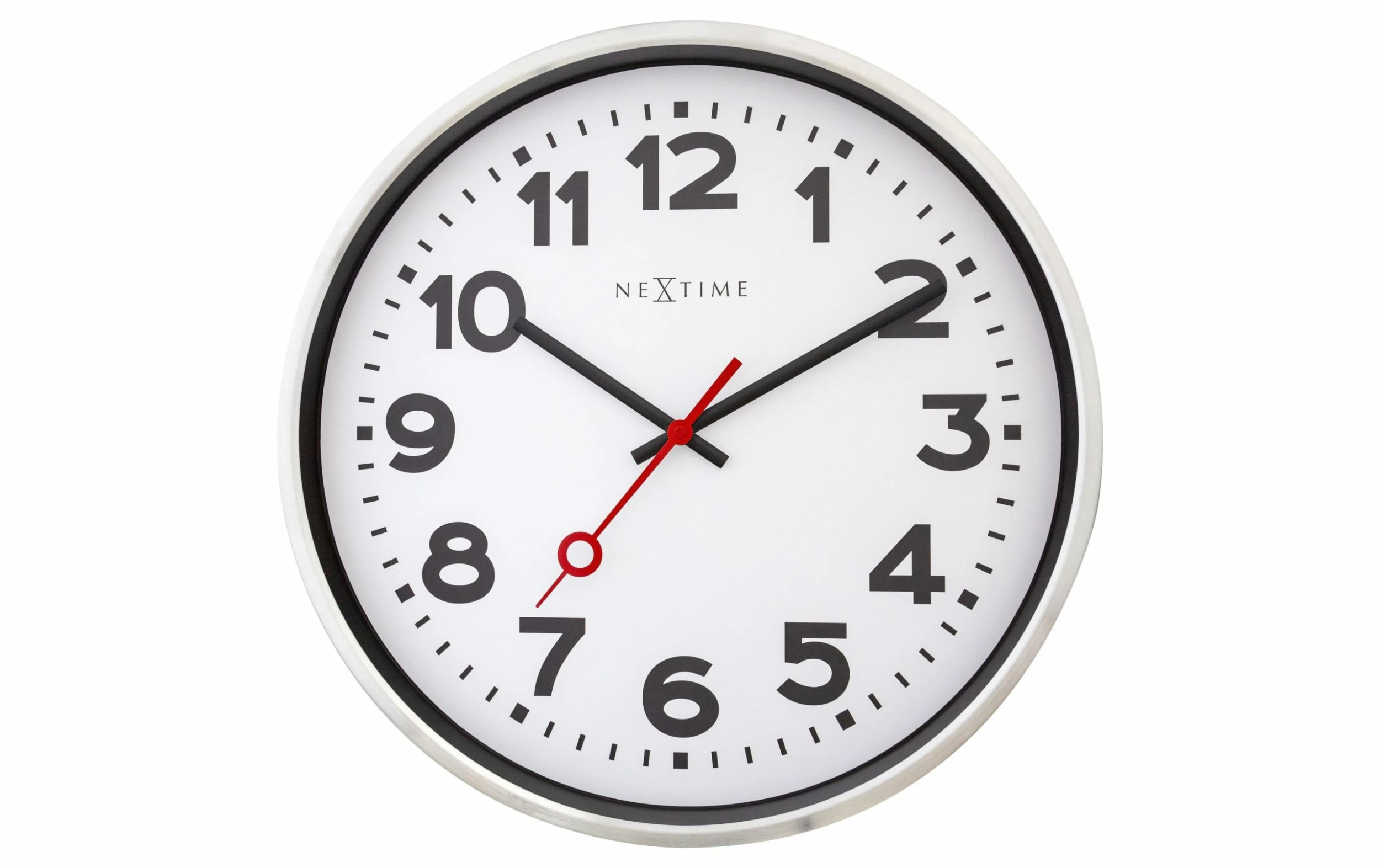 NeXtime Horloge Murale Station Ø 45 Cm, Argenté/Blanc - Horloge Murale