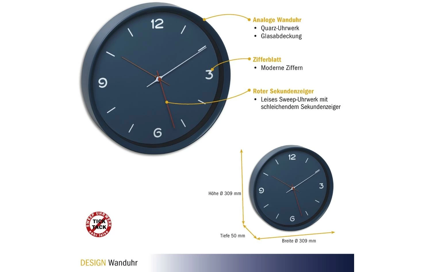 TFA Dostmann Horloge Murale Analogique Pétrole, Ø 30,9 Cm - Horloge Murale – Image 2