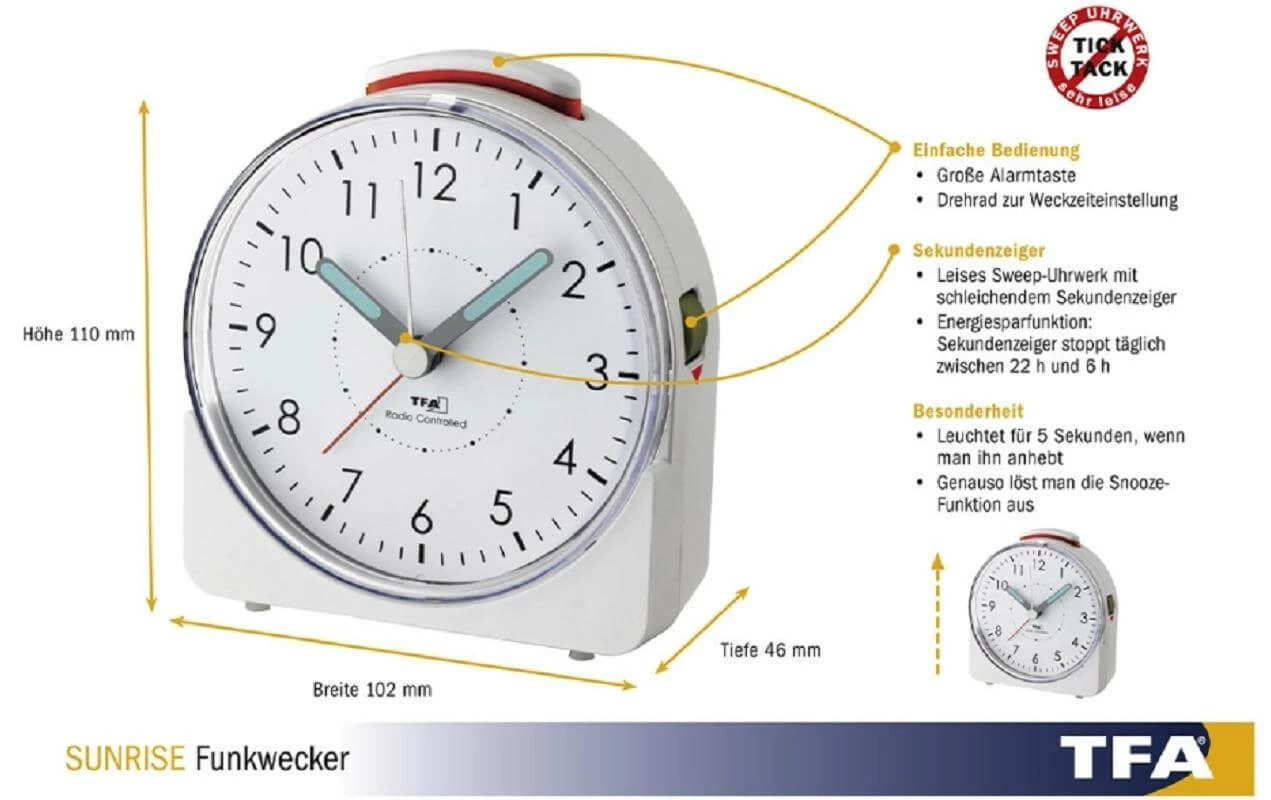 TFA Dostmann Réveil Radio-piloté Lever Du Soleil Blanc - Réveils – Image 2