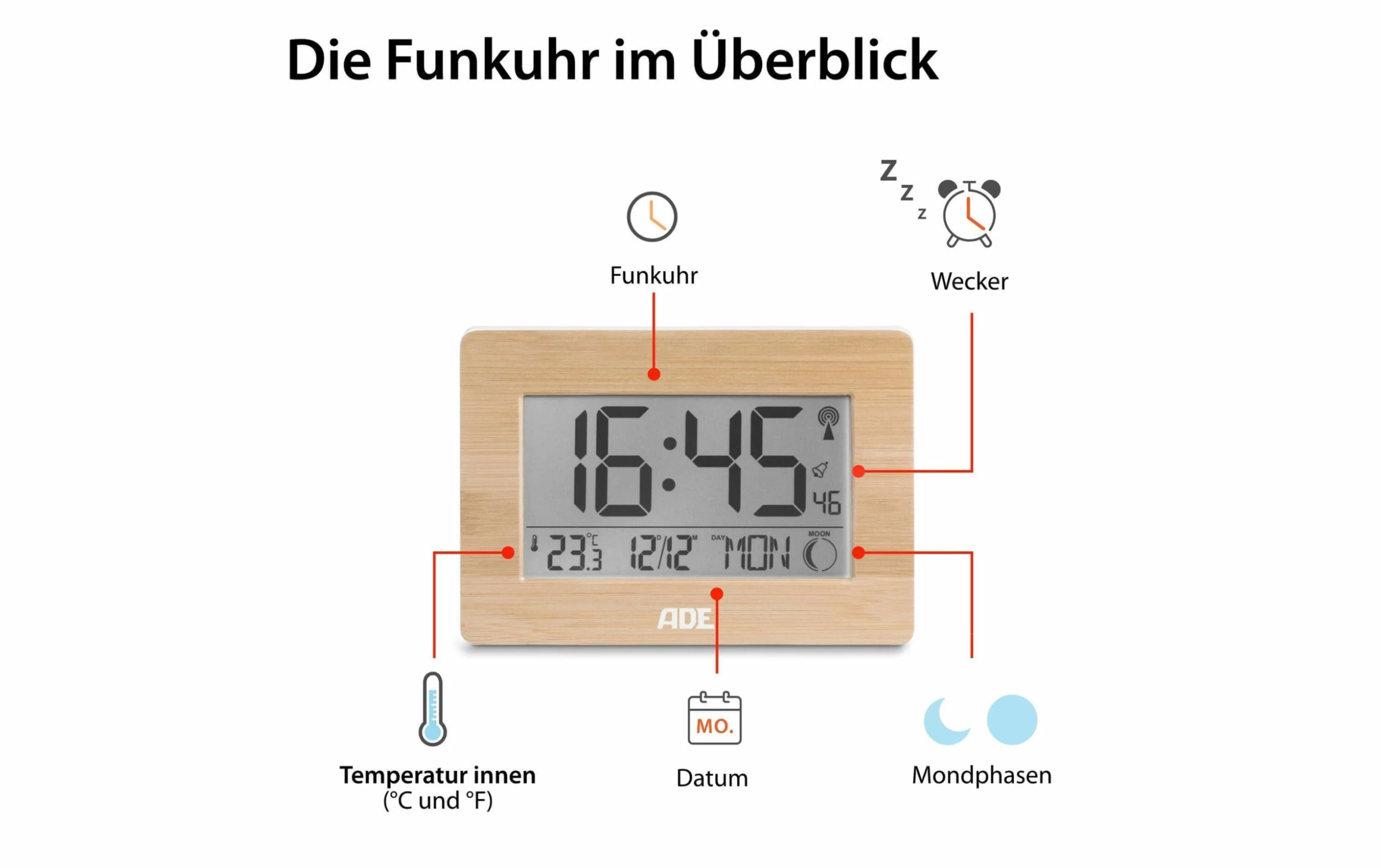 ADE Réveil Radio-piloté CK 1702 - Réveils – Image 3