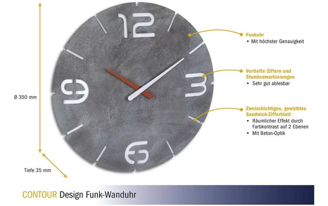 TFA Dostmann Horloge Murale Radio Contour Regard En Béton, Ø 35 Cm - Horloge Murale – Image 2