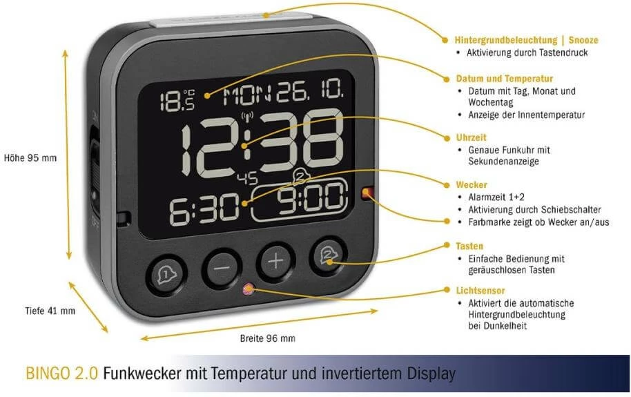 TFA Dostmann Réveil Radio-piloté Bingo Noir - Réveils – Image 3
