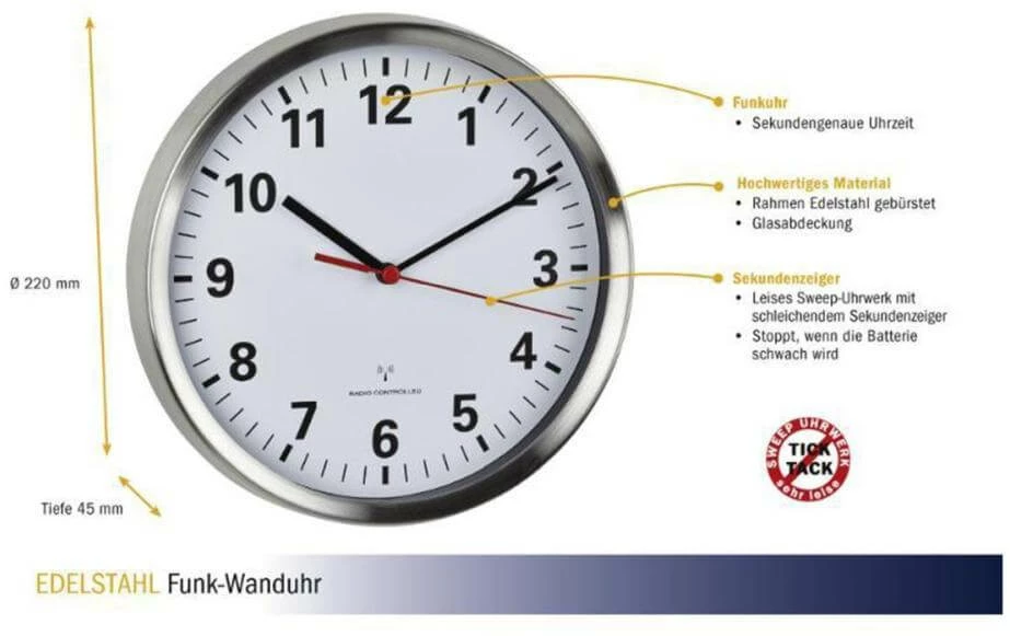 TFA Dostmann Horloge Murale Radio Argenté, Ø 22 Cm - Horloge Murale – Image 2