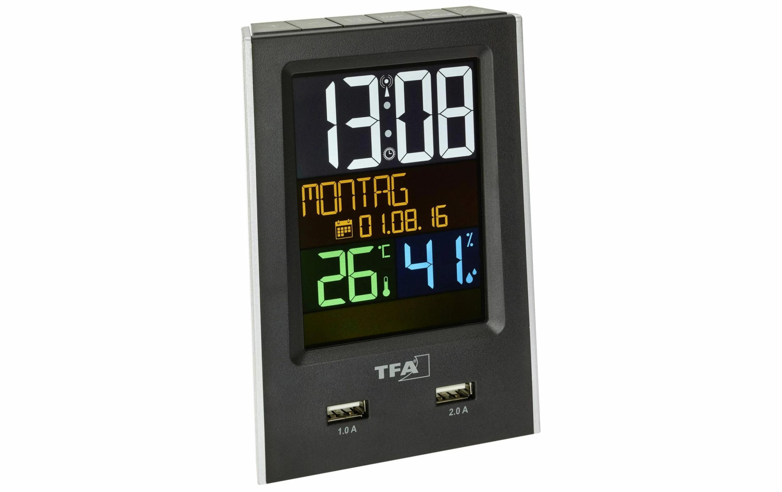 TFA Dostmann Réveil Radio-piloté Charge It Noir - Réveils