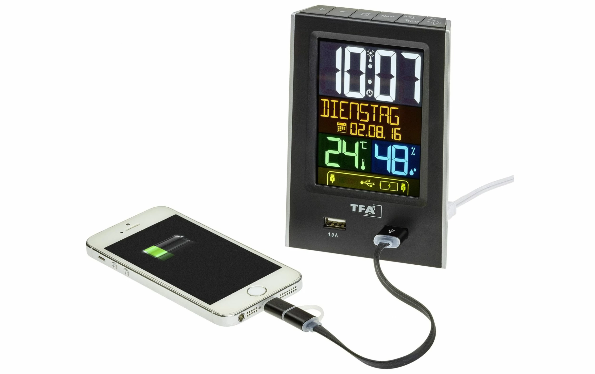 TFA Dostmann Réveil Radio-piloté Charge It Noir - Réveils – Image 2