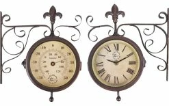Esschert Design Horloge De Jardin Gare Avec ThermomĂštre 25 X 28,5 Cm, Beige/Brun - Horloge Murale