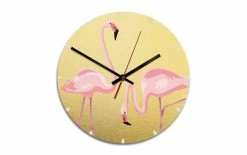 Trenddeko Horloge Murale Flamant Rose Ø 28 Cm, Or, Rose - Horloge Murale