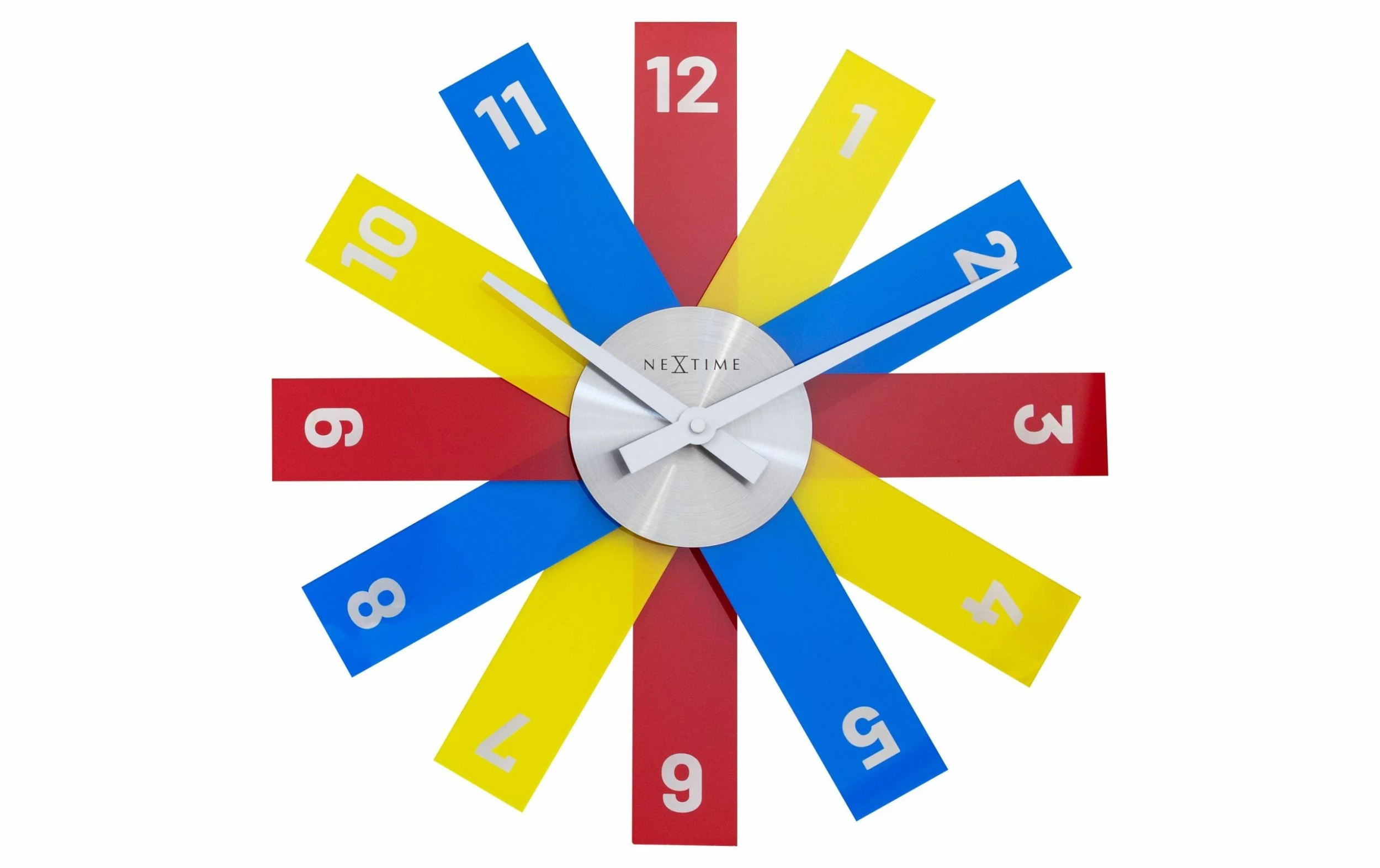 NeXtime Horloge Murale Plexi Ø 40 Cm, Bleu/Jaune/Rouge - Horloge Murale