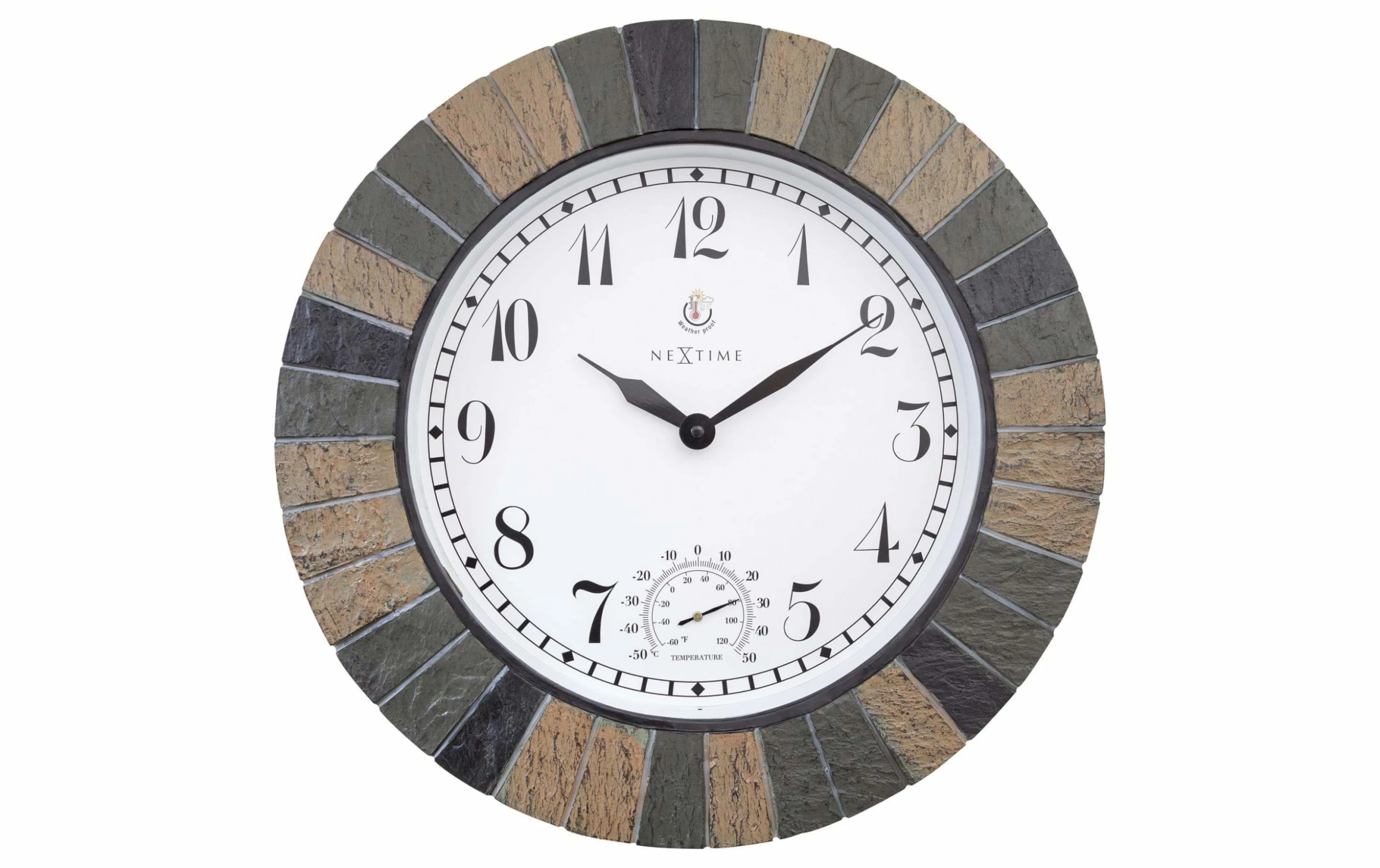 NeXtime Horloge De Jardin Aster Large Ø 43,5 Cm, Beige/Gris/Noir - Horloge Murale