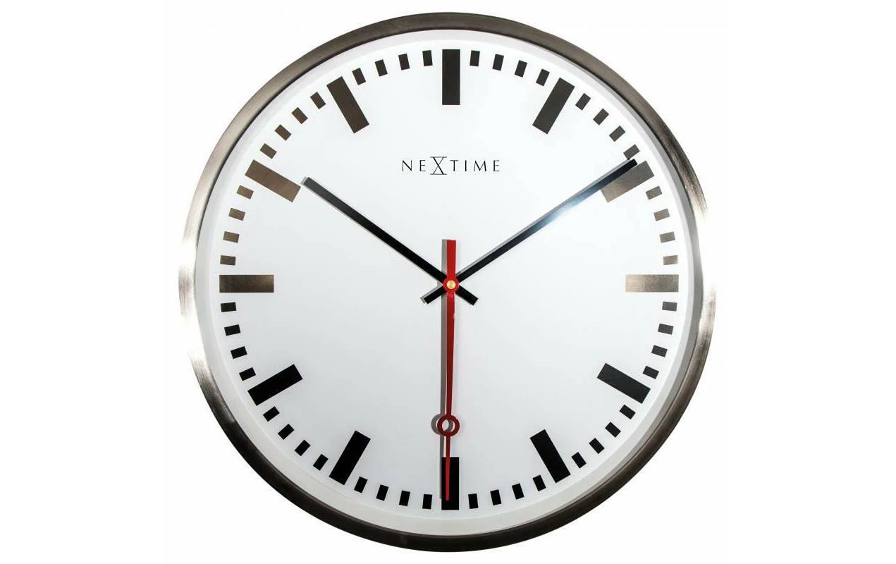 NeXtime Horloge Murale Super Station Stripe Ø 55 Cm Blanc - Horloge Murale