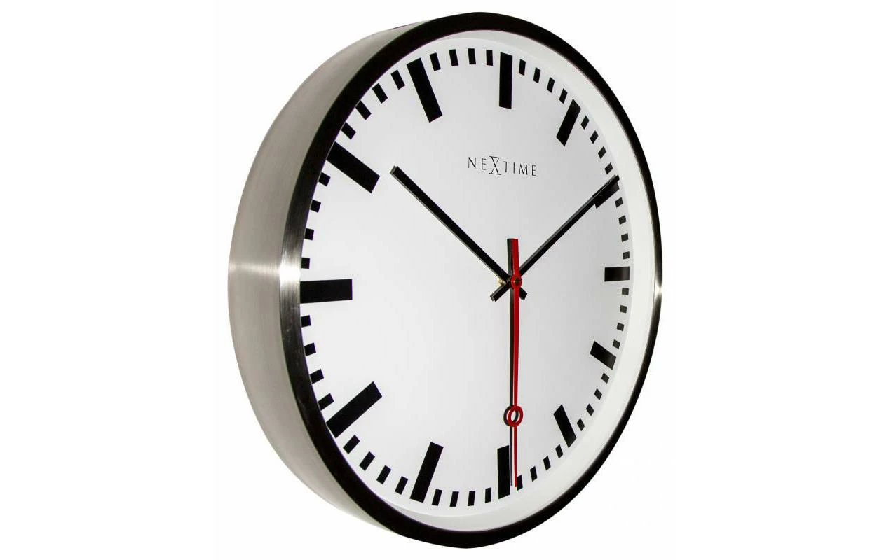 NeXtime Horloge Murale Super Station Stripe Ø 55 Cm Blanc - Horloge Murale – Image 2