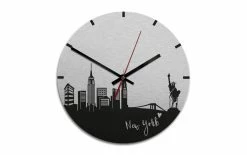 Trenddeko Horloge Murale Skyline New York Ø 28 Cm, Argent, Noir - Horloge Murale